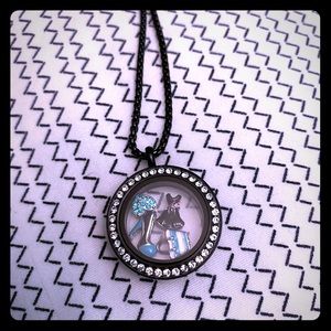 Black with Crystal Large OO Locket